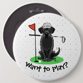 Golf Black Labrador Retriever Dog - Niedlich Button (Vorne & Hinten)