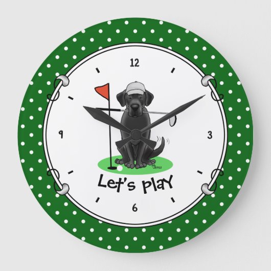 Golf Black Labrador Retriever Dog - Niedlich Große Wanduhr (Vorderseite)