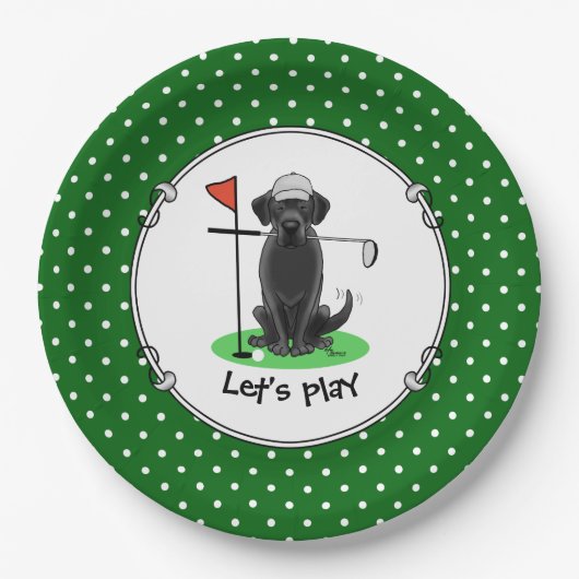 Golf Black Labrador Retriever Dog - Niedlich Pappteller (Vorderseite)