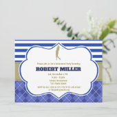 Golf Blue Gold Adult Rente Party Einladung (Stehend Vorderseite)