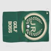 Golf Boss Heraldry Emblem Custom Name Ivory Green Golfhandtuch (Horizontal)