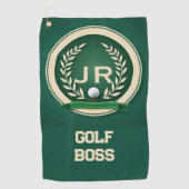 Golf Boss Heraldry Emblem Custom Name Ivory Green Golfhandtuch (Vorderseite)