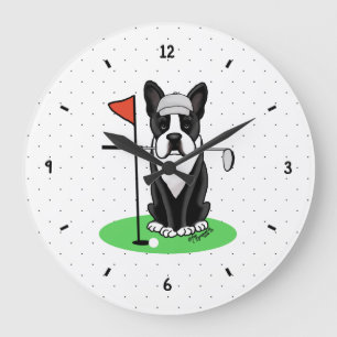 Golf Boston Terrier (black) Cute Dog Große Wanduhr