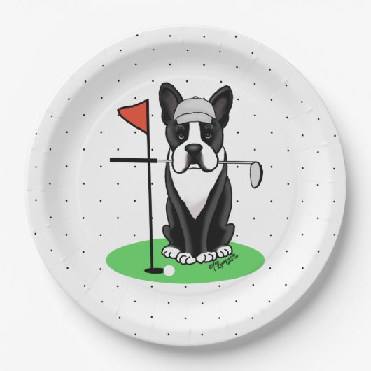 Golf Boston Terrier Dog (schwarz) Niedlich Pappteller (Vorderseite)