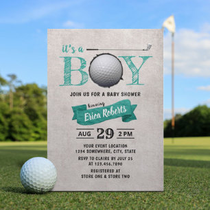 Golf Boy Baby Shower Sport Thema Türkis Einladung