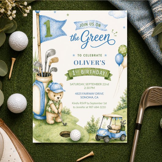 Golf Boy First Birthday Par-Tee Hole In One  Einladung