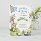 Golf Boy First Birthday Par-Tee Hole In One  Einladung (Stehend Vorderseite)