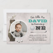 Golf Boy Future Golfer Niedliches Foto 1. Geburtst Einladung (Vorderseite)