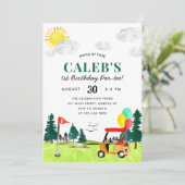 Golf Boy Golfing Swing By Fore a Par-tee Geburtsta Einladung (Stehend Vorderseite)