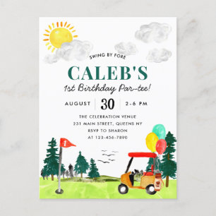 Golf Boy Golfing Swing By Fore a Par-tee Geburtsta Postkarte