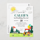 Golf Boy Golfing Swing By Fore a Par-tee Geburtsta Postkarte (Vorne/Hinten)