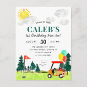 Golf Boy Golfing Swing By Fore a Par-tee Geburtsta Postkarte (Vorderseite)