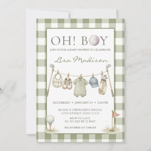 Golf Boy Sage Green Babyparty-Einladung Einladung