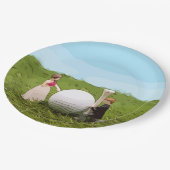 Golf Braun und Bräutigam mit Golf Ball Tee Hochzei Pappteller (Schrägansicht)