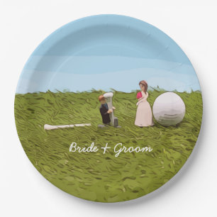 Golf Braun und Bräutigam mit Golf Ball Tee Hochzei Pappteller