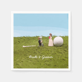 Golf Braun und Bräutigam mit Golf Ball Tee Hochzei Serviette
