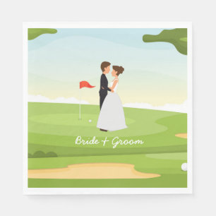 Golf Braun und Bräutigam mit Golf Ball Tee Hochzei Serviette