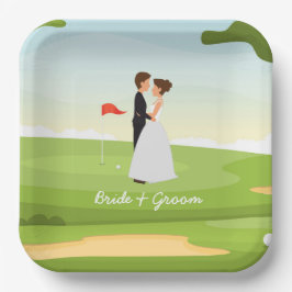 Golf Braun und Bräutigam mit Golf Ball tee Wedding Pappteller