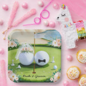 Golf Braun und Bräutigam mit Golf Ball tee Wedding Pappteller (Party)