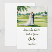 Golf Braut und Bräutigam auf dem Golfplatz Einladung (Vorne/Hinten)
