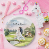 Golf Braut und Bräutigam auf Golfplatz Pappteller (Party)