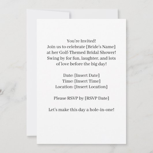 Golf Brautparty Einladung (Rückseite)