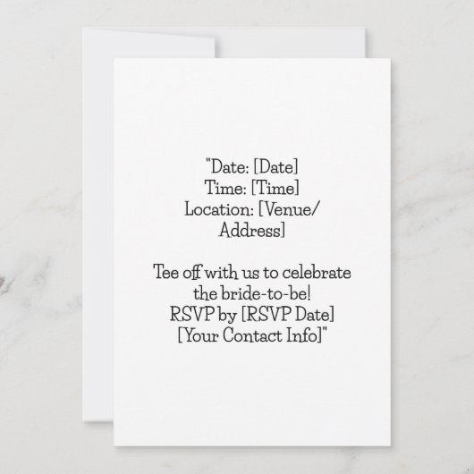Golf Brautparty mit Golfball Save the Date Einladung (Rückseite)