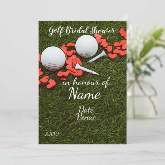 Golf Brautparty mit Golfball und Liebe Herz Einladung (Stehend Vorderseite)