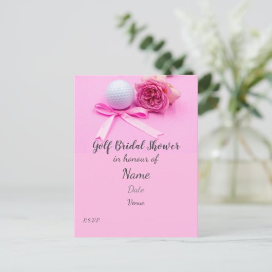 Golf Brautparty mit Golfball und Rosenstrahlen Postkarte (Stehend Vorderseite)