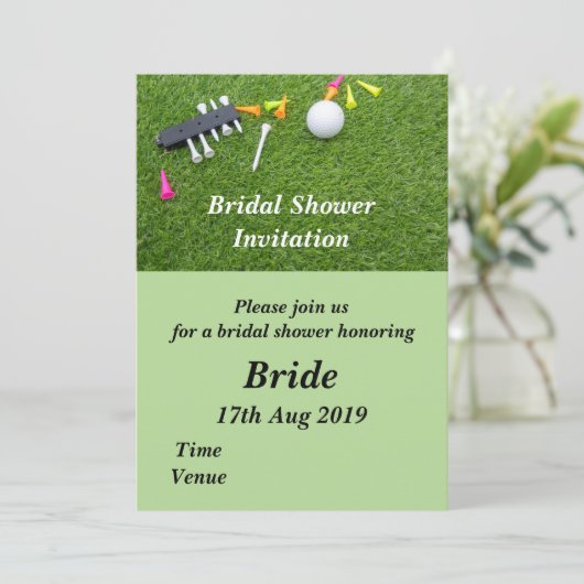 Golf Bridal Dusche Einladung mit Golfball (Stehend Vorderseite)