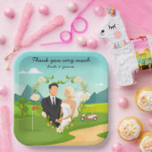 Golf Bride and Groom auf dem Golfplatz Wedding Pappteller (Party)