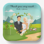Golf Bride and Groom auf dem Golfplatz Wedding Pappteller (Vorderseite)