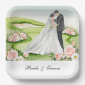 Golf Bride and Groom on Golf Course Wedding Pappteller (Vorderseite)