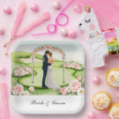 Golf Bride and Groom on Golf Course Wedding Pappteller (Party)