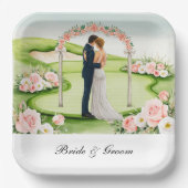 Golf Bride and Groom on Golf Course Wedding Pappteller (Vorderseite)