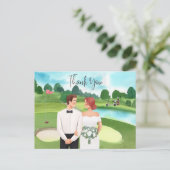 Golf Bride und Groom Golfer Hochzeit im Golfplatz Postkarte (Stehend Vorderseite)
