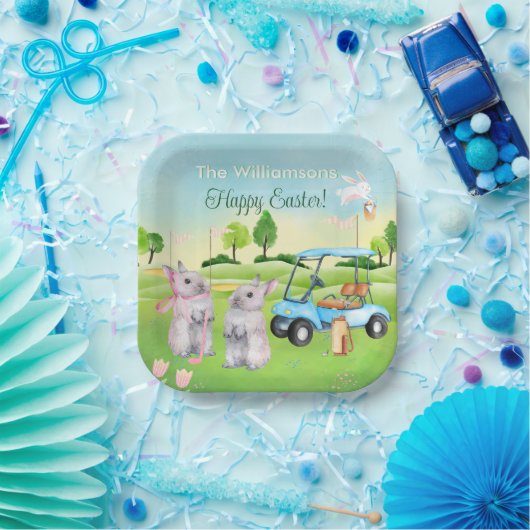 Golf Bunnies Fun Happy Oaster Pappteller (Party)