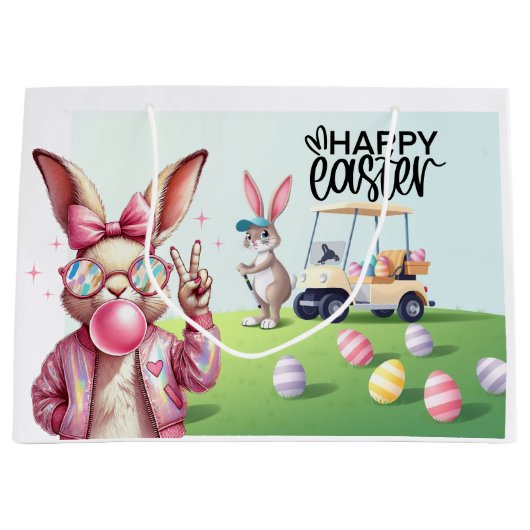 Golf Bunny Ribbit Golfer für Ostern Große Geschenktüte (Vorderseite)