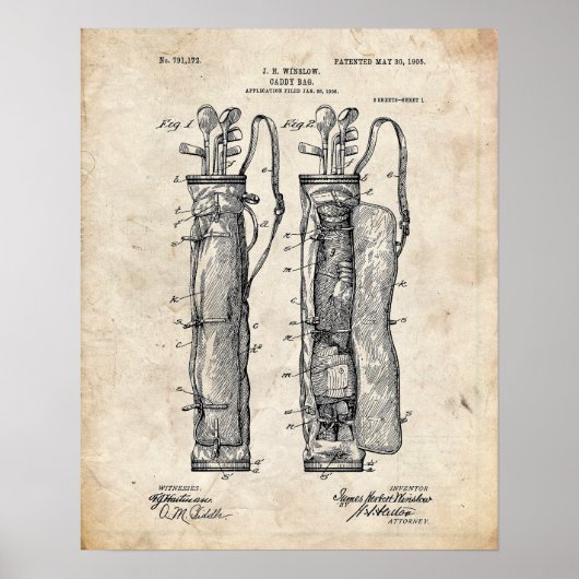 Golf Caddy Bag Patent Poster (Vorne)