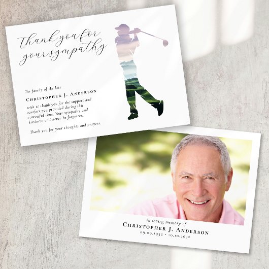 Golf Calligraphy Beileid Foto Beerdigung Dankeskarte