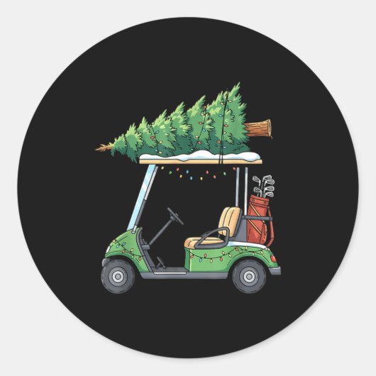 Golf Cart Christmas Tree Lights Funny For Men Wome Runder Aufkleber (Vorderseite)