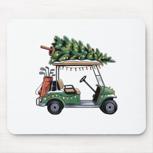 Golf Cart Christmas Tree Lights Golfing Golfer Fun Mousepad (Vorne)
