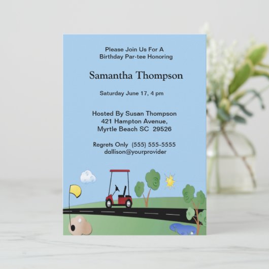 Golf Cart Einladung zum Geburtstag (Stehend Vorderseite)