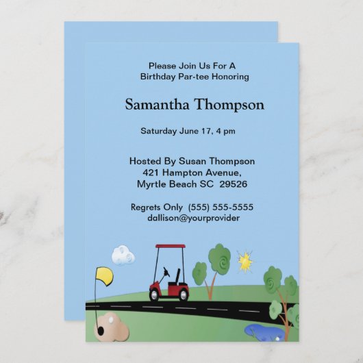 Golf Cart Einladung zum Geburtstag (Vorne/Hinten)