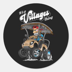 Golf Cart Es ist ein Dorf Thing Golf Car Cartoon D Runder Aufkleber