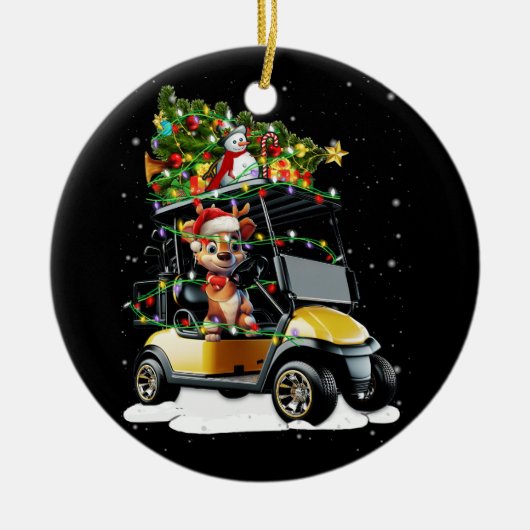 Golf Cart Frohe Weihnachtsbeleuchtung Xmas Sport G Keramik Ornament (Vorne)
