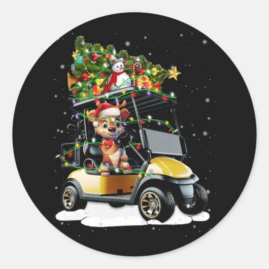 Golf Cart Frohe Weihnachtsbeleuchtung Xmas Sport G Runder Aufkleber (Vorderseite)