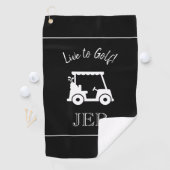 Golf Cart Golfer Zitat Mit Monogramm Schwarz/Weiß Golfhandtuch (Insitu)