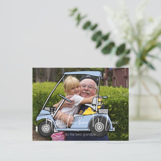 Golf Cart Grandpa Grandson Foto Postkarte (Stehend Vorderseite)