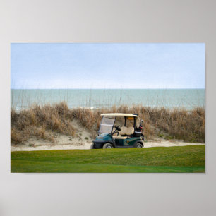 Golf Cart im achtzehnten Loch, Insel Kiawah Poster